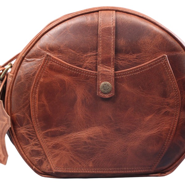 Madosh Genuine Leather Crossbody Sling Bag |Brown Leather Bag | Unique Round layout |Spacious Compartments| Women everyday use.